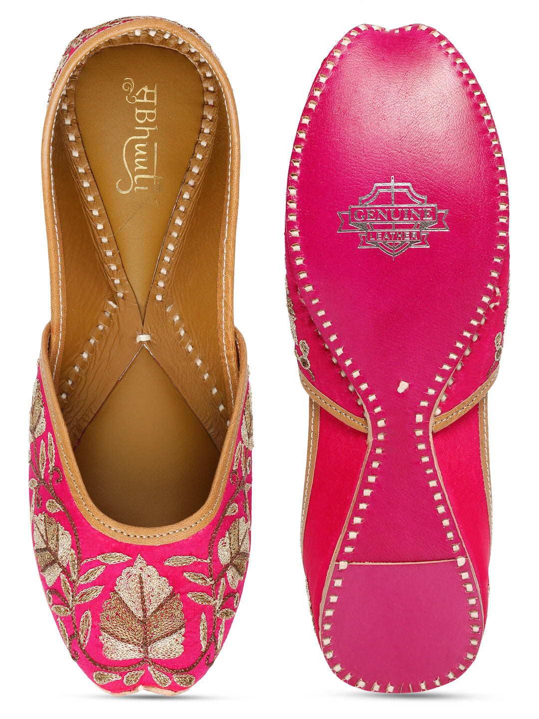 KASHIDAKARI FUCHSIA ROSE EMBELLISHED JUTTI