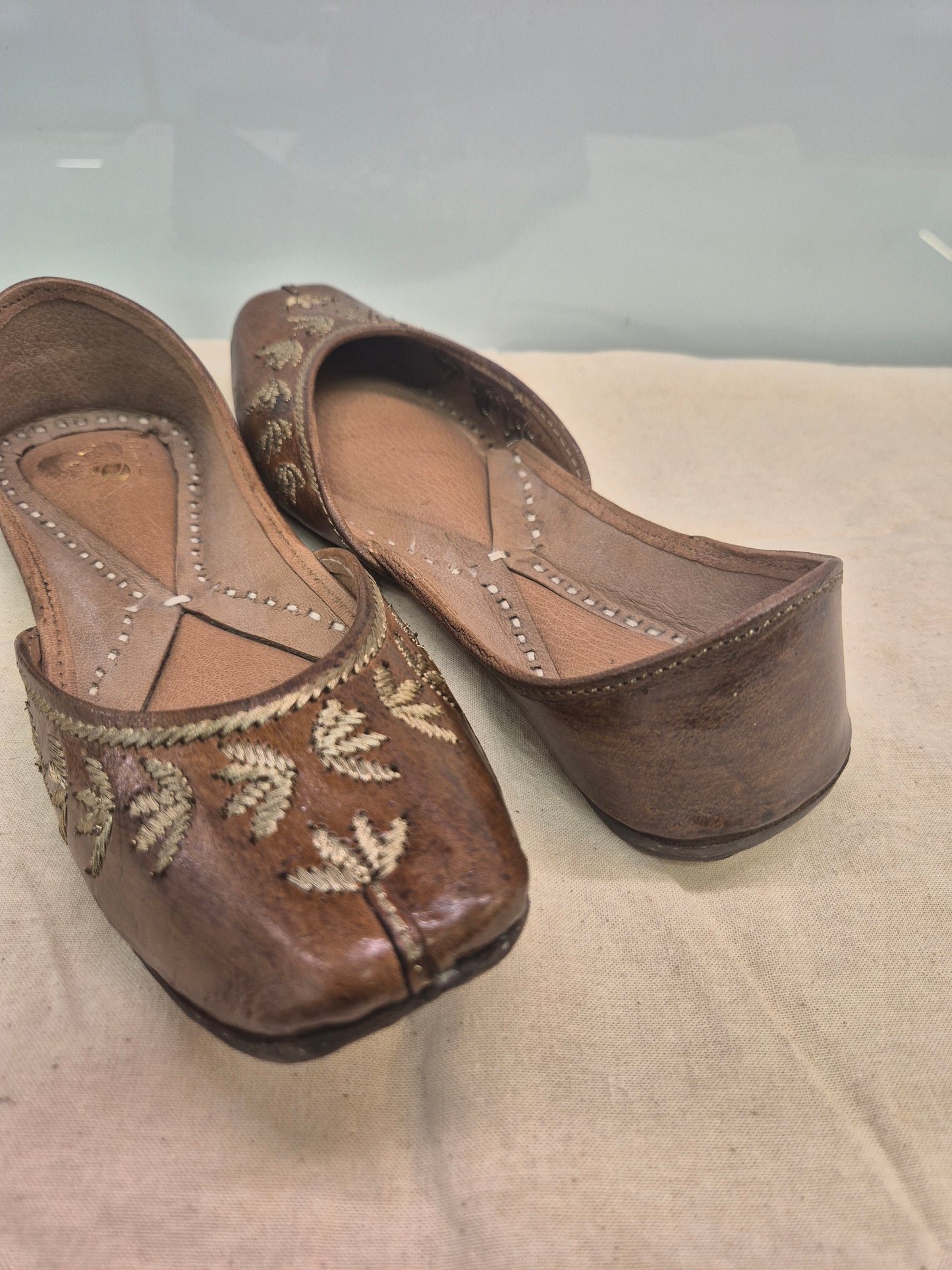 basic juttis - leather base gold thread embriodery