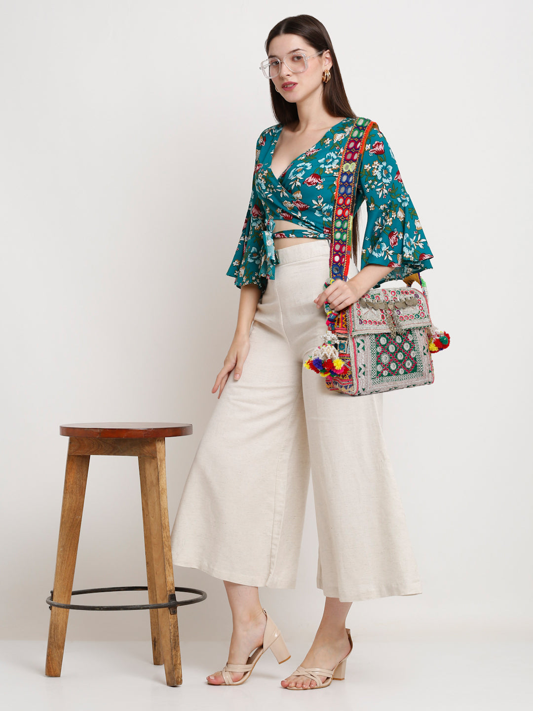 Bohemian Handbag- Green Silver Zari Handwork