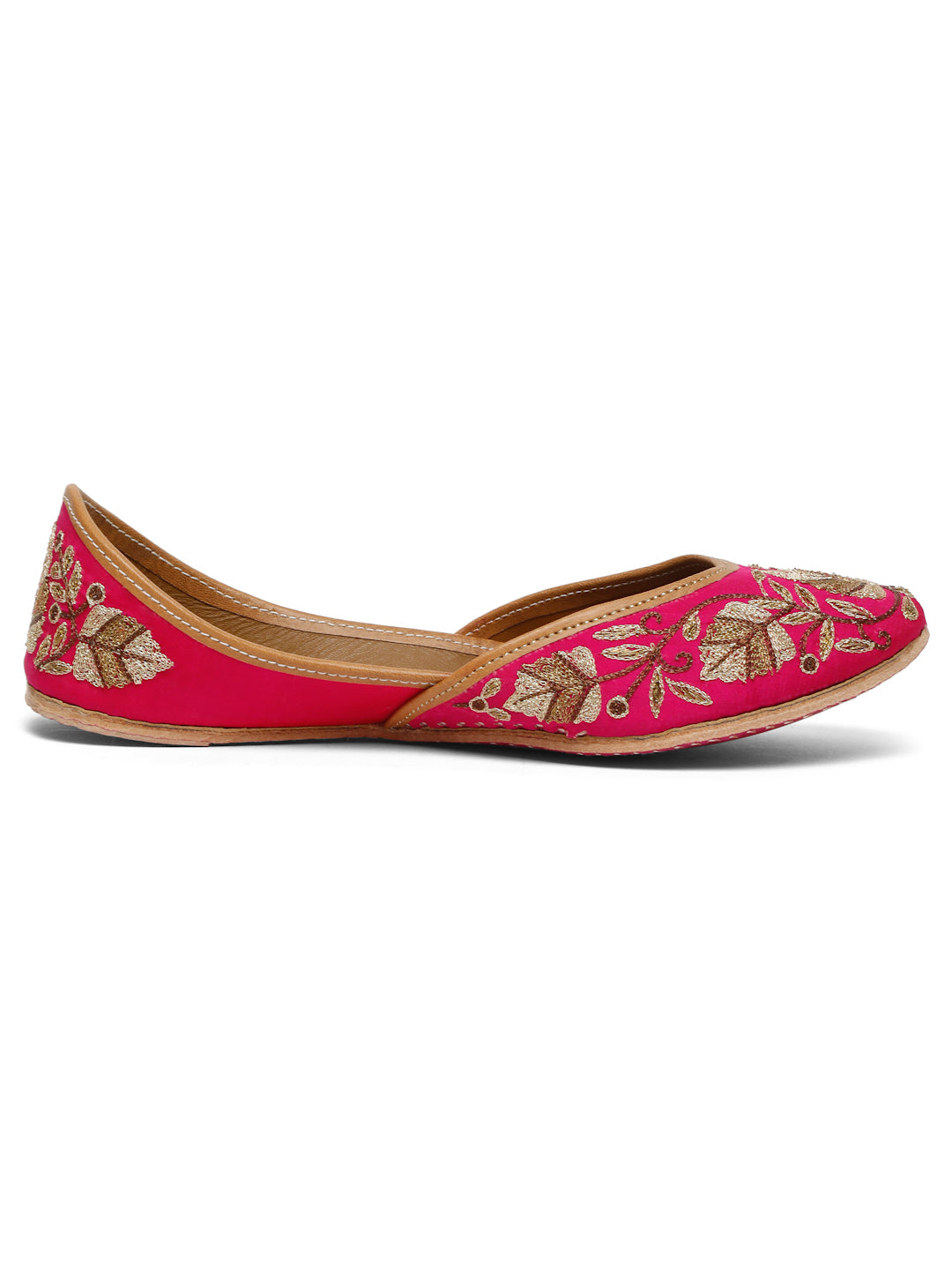 KASHIDAKARI FUCHSIA ROSE EMBELLISHED JUTTI