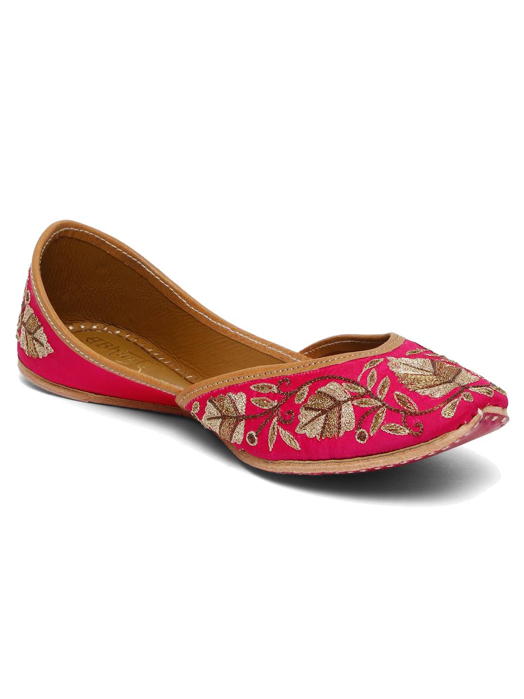 KASHIDAKARI FUCHSIA ROSE EMBELLISHED JUTTI