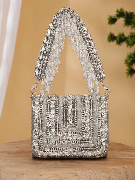 MINI EMBELLISHED CLUTCH (LIGHT GREY)