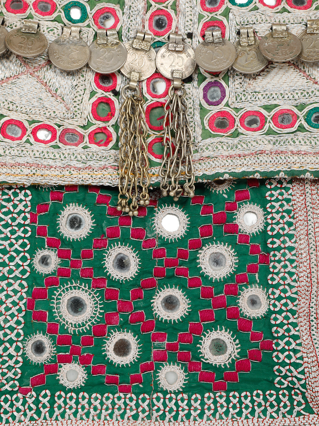 Bohemian Handbag- Green Silver Zari Handwork