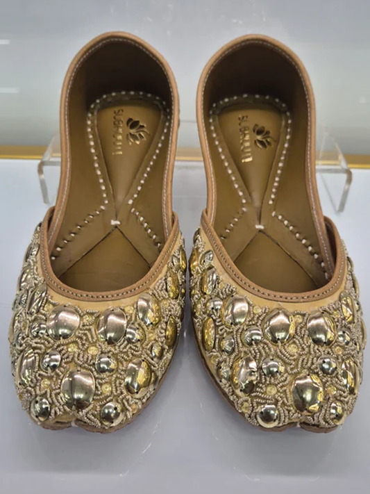 embalished heavy embrodery juttis gold coins
