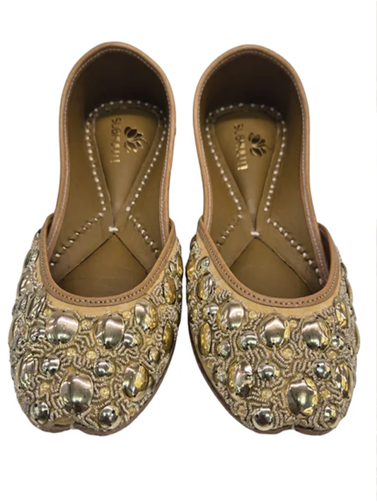 embalished heavy embrodery juttis gold coins