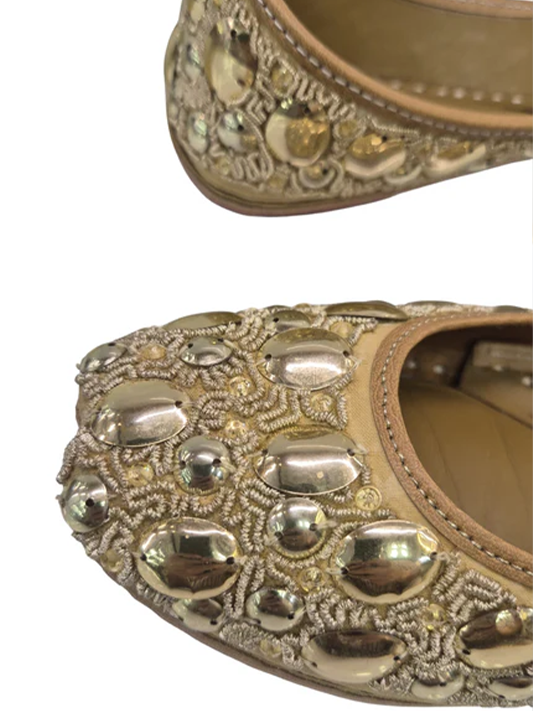 embalished heavy embrodery juttis gold coins