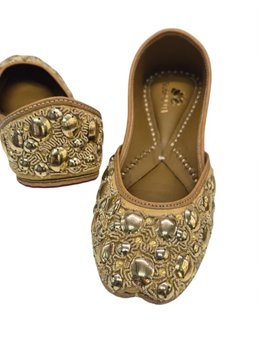 embalished heavy embrodery juttis gold coins